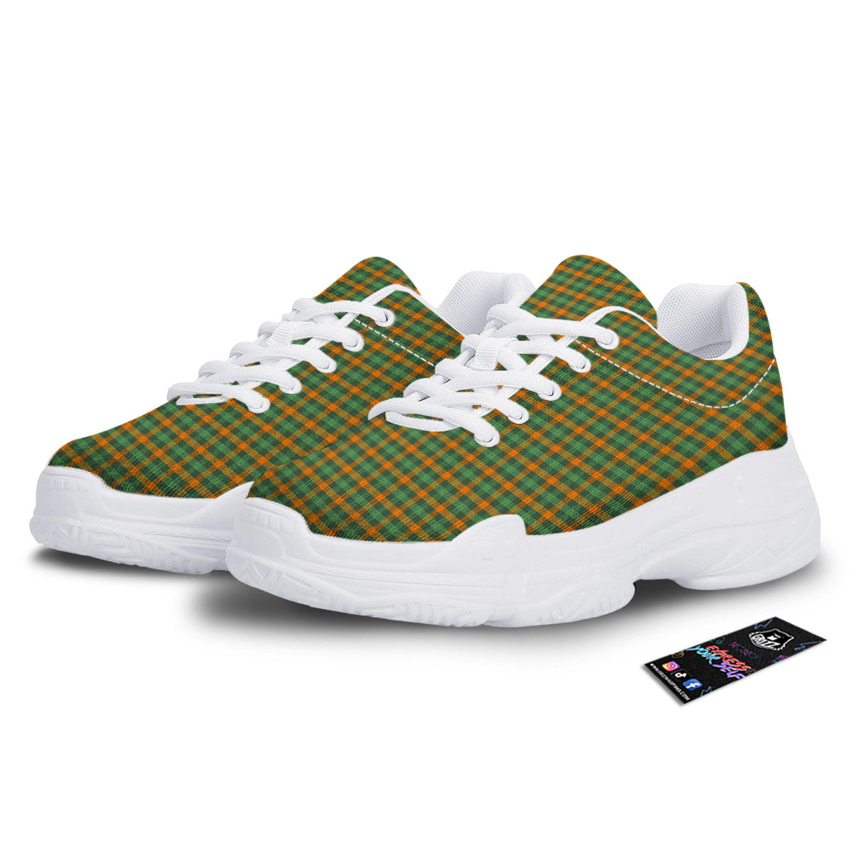 Buffalo Plaid Orange And Green Print White Chunky Shoes-grizzshop
