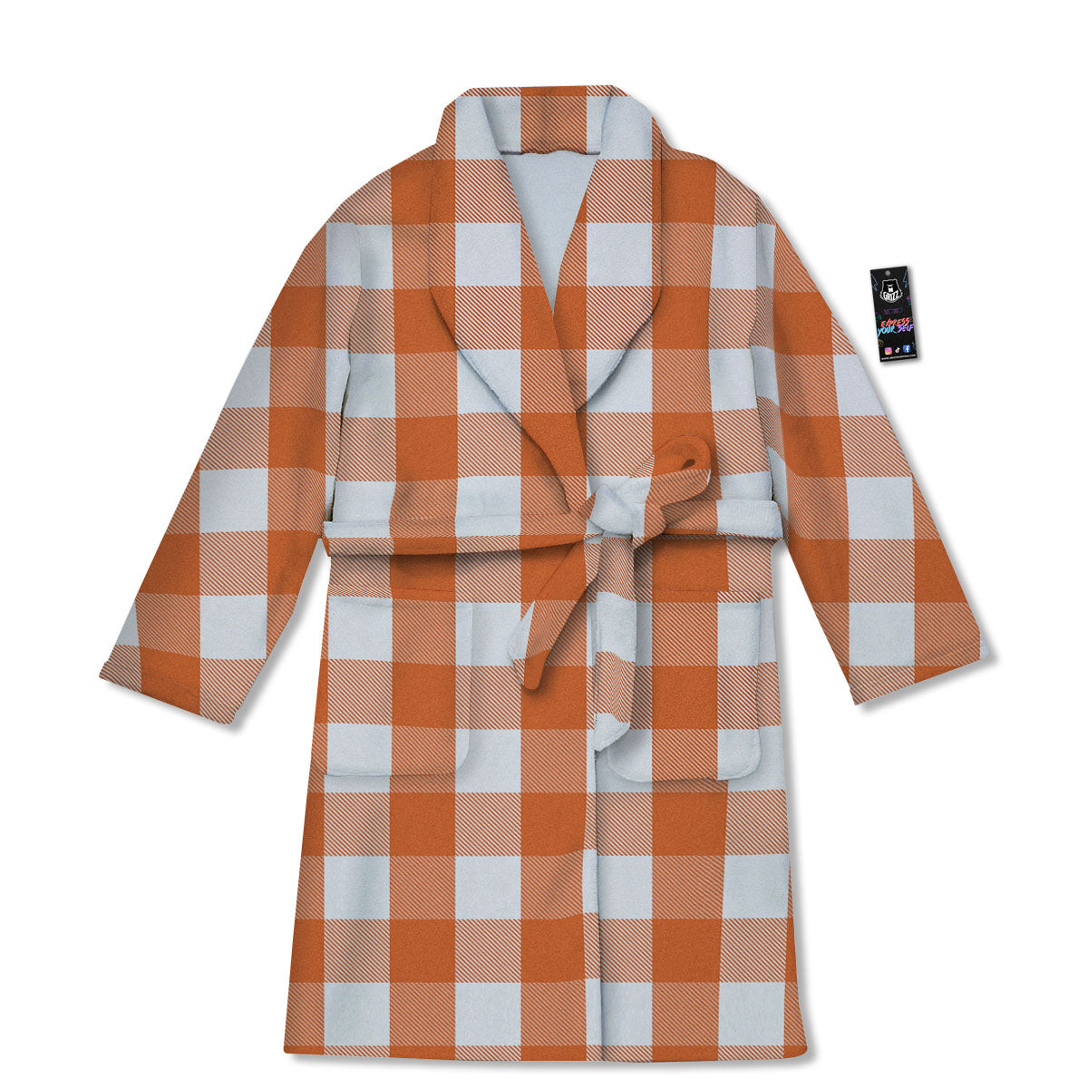 Buffalo Plaid Orange Print Bathrobe-grizzshop