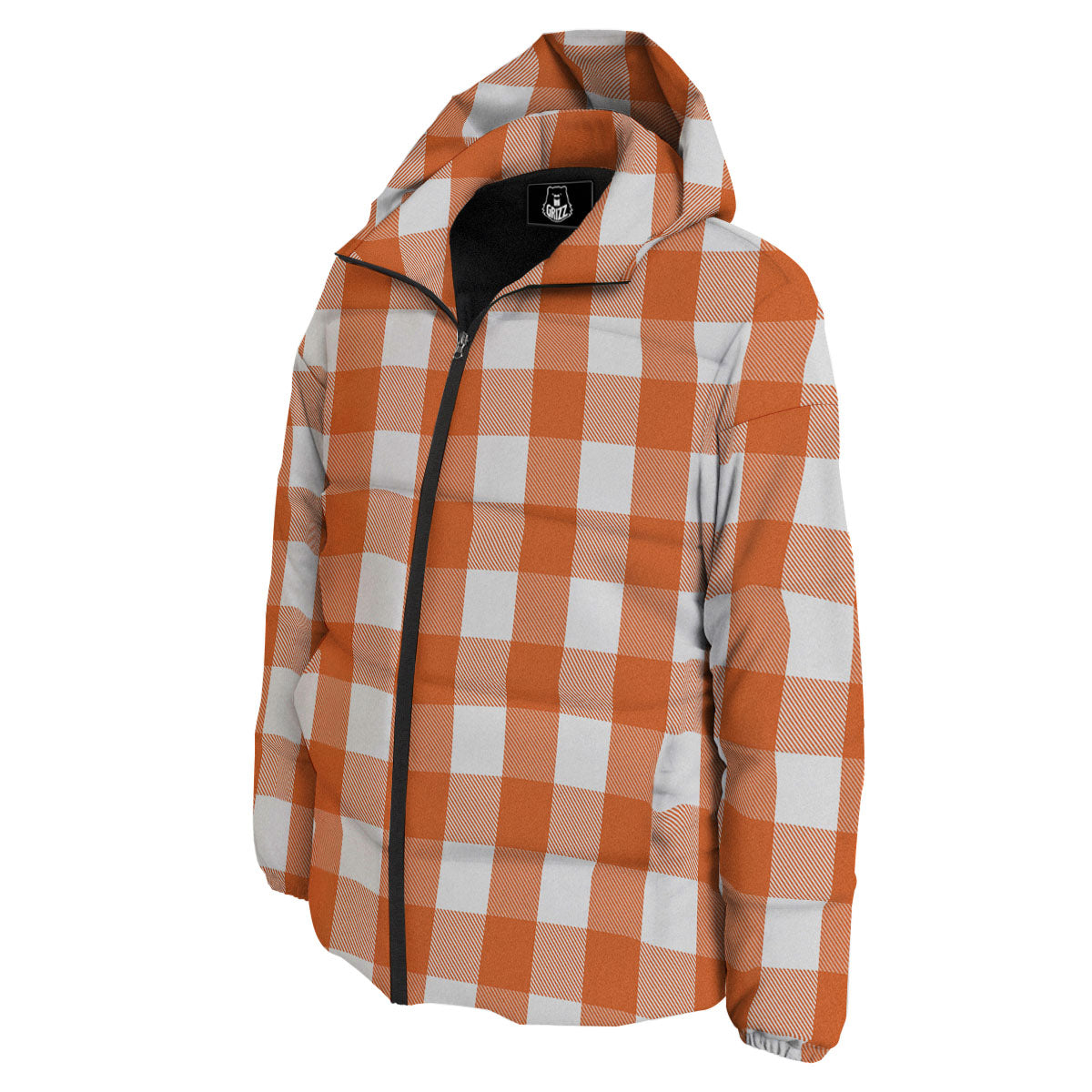 Buffalo Plaid Orange Print Down Jacket-grizzshop
