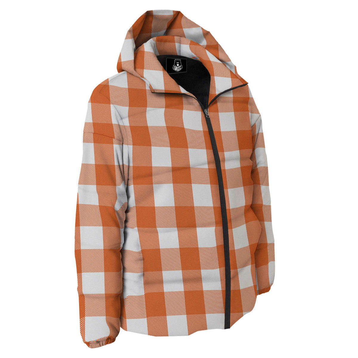 Buffalo Plaid Orange Print Down Jacket-grizzshop