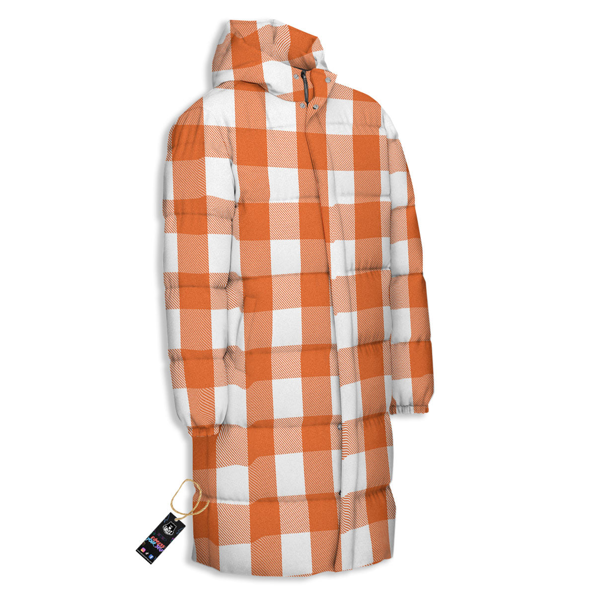 Buffalo Plaid Orange Print Long Down Jacket-grizzshop