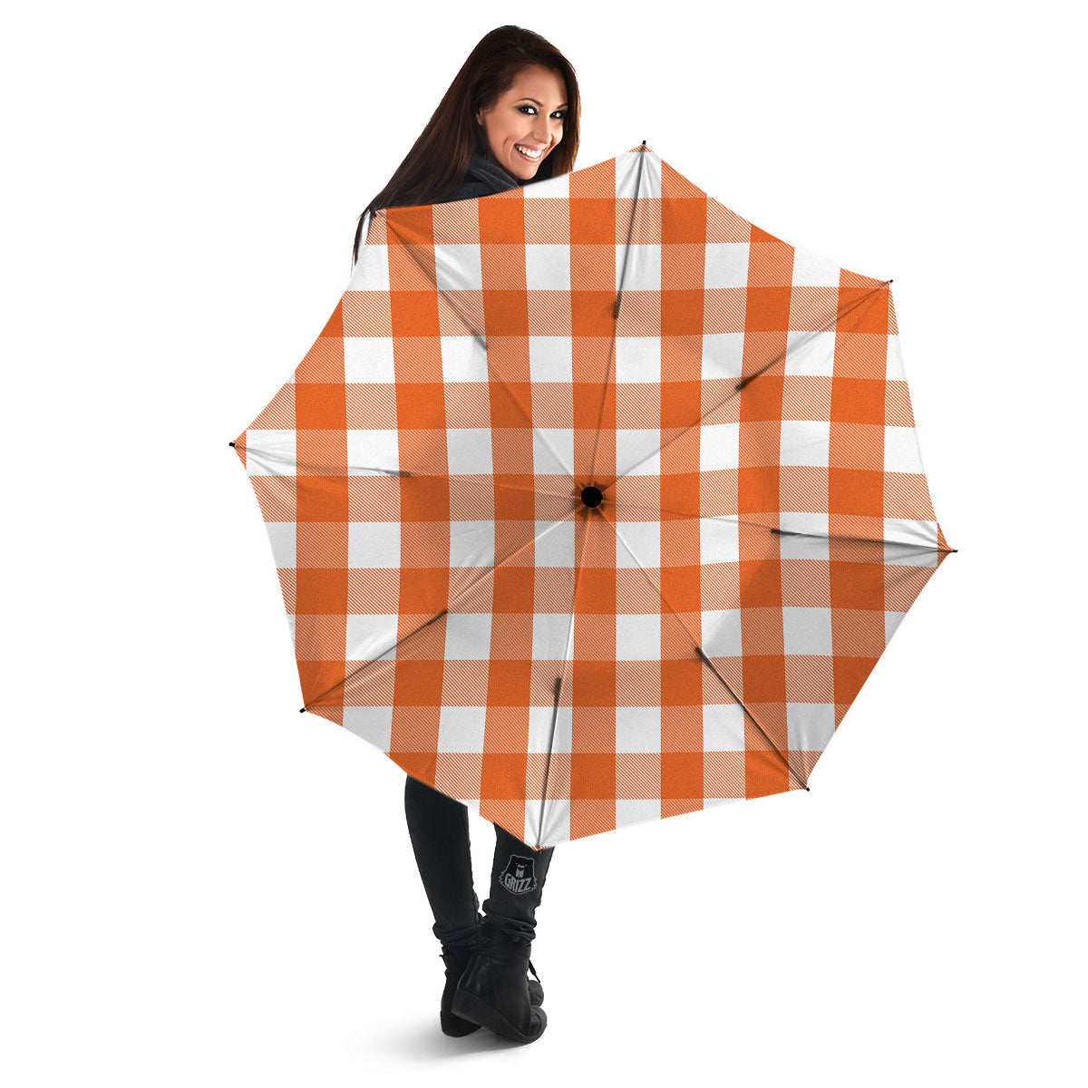 Buffalo Plaid Orange Print Umbrella-grizzshop