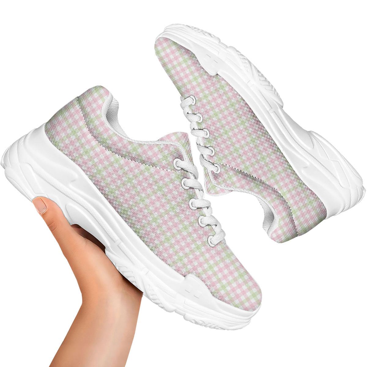 Buffalo Plaid Pink And Green Print White Chunky Shoes-grizzshop