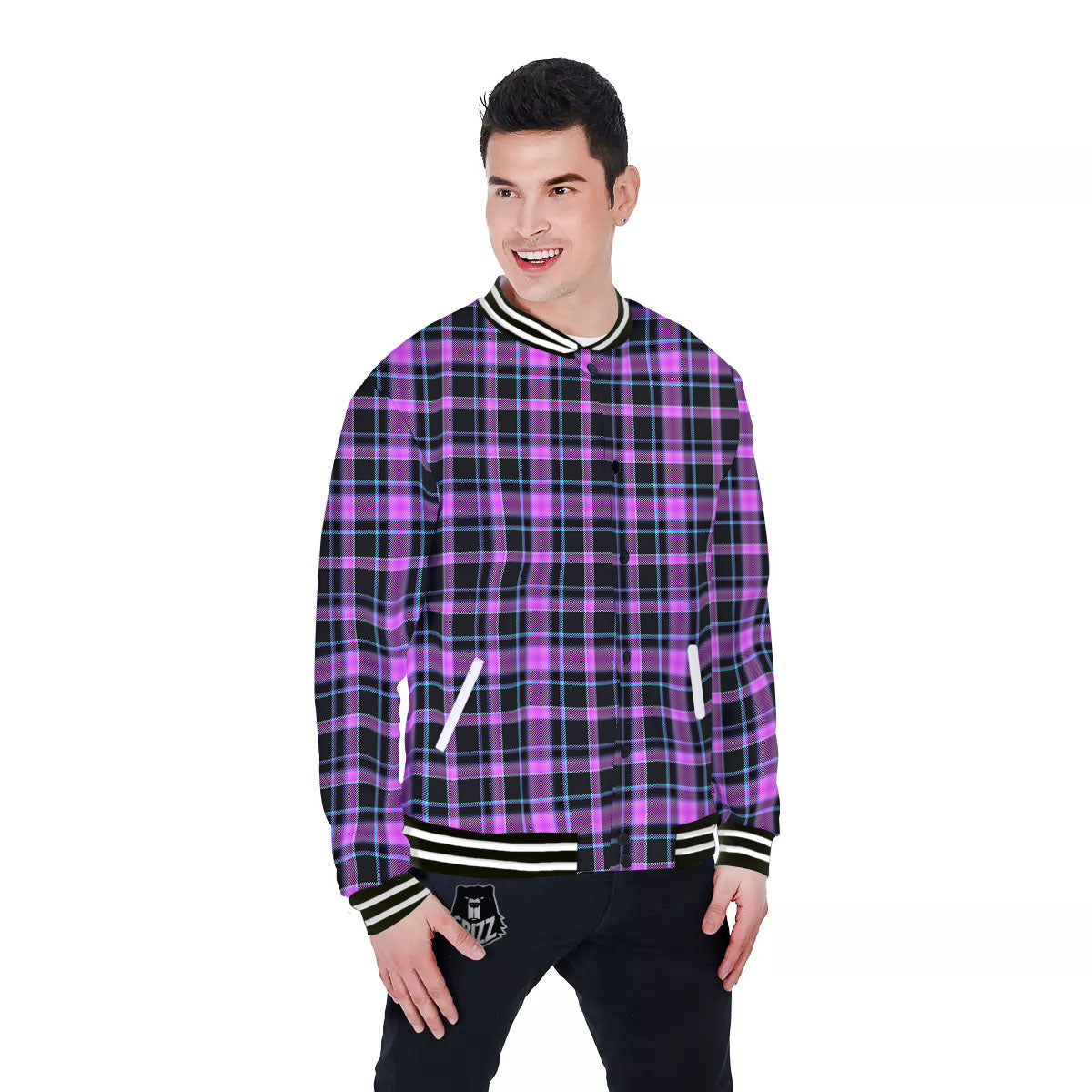 Buffalo Plaid Purple Print Pattern Baseball Jacket-grizzshop
