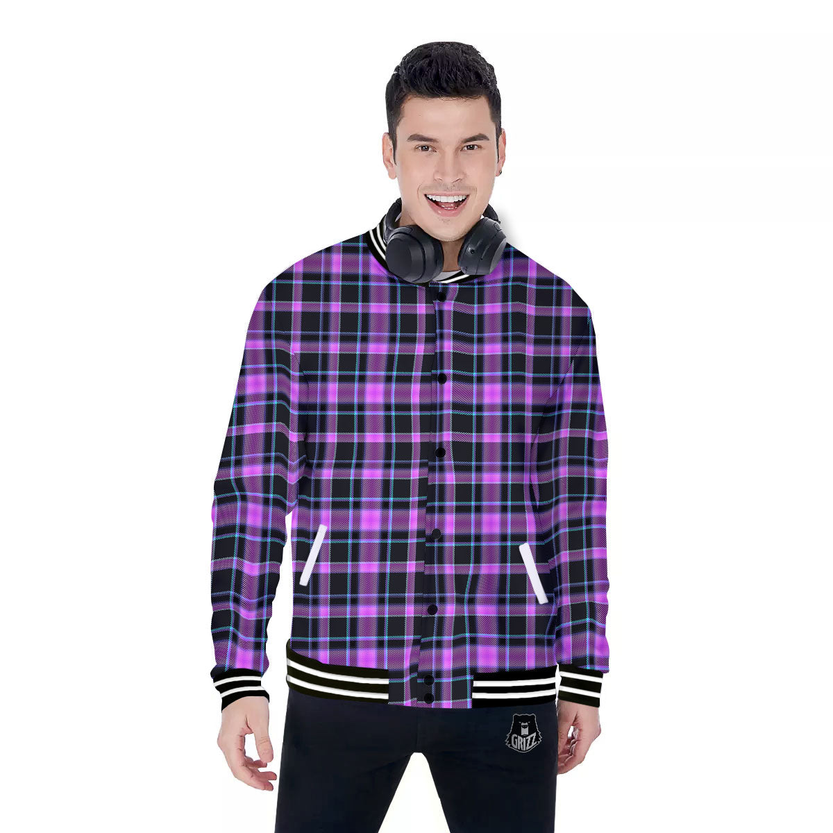 Buffalo Plaid Purple Print Pattern Baseball Jacket-grizzshop