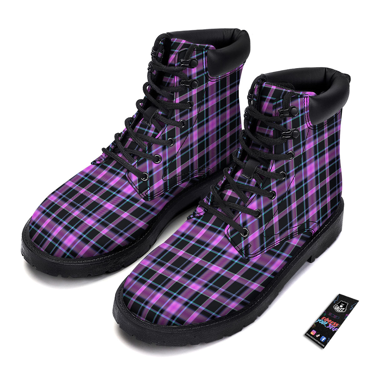 Buffalo Plaid Purple Print Pattern Boots-grizzshop