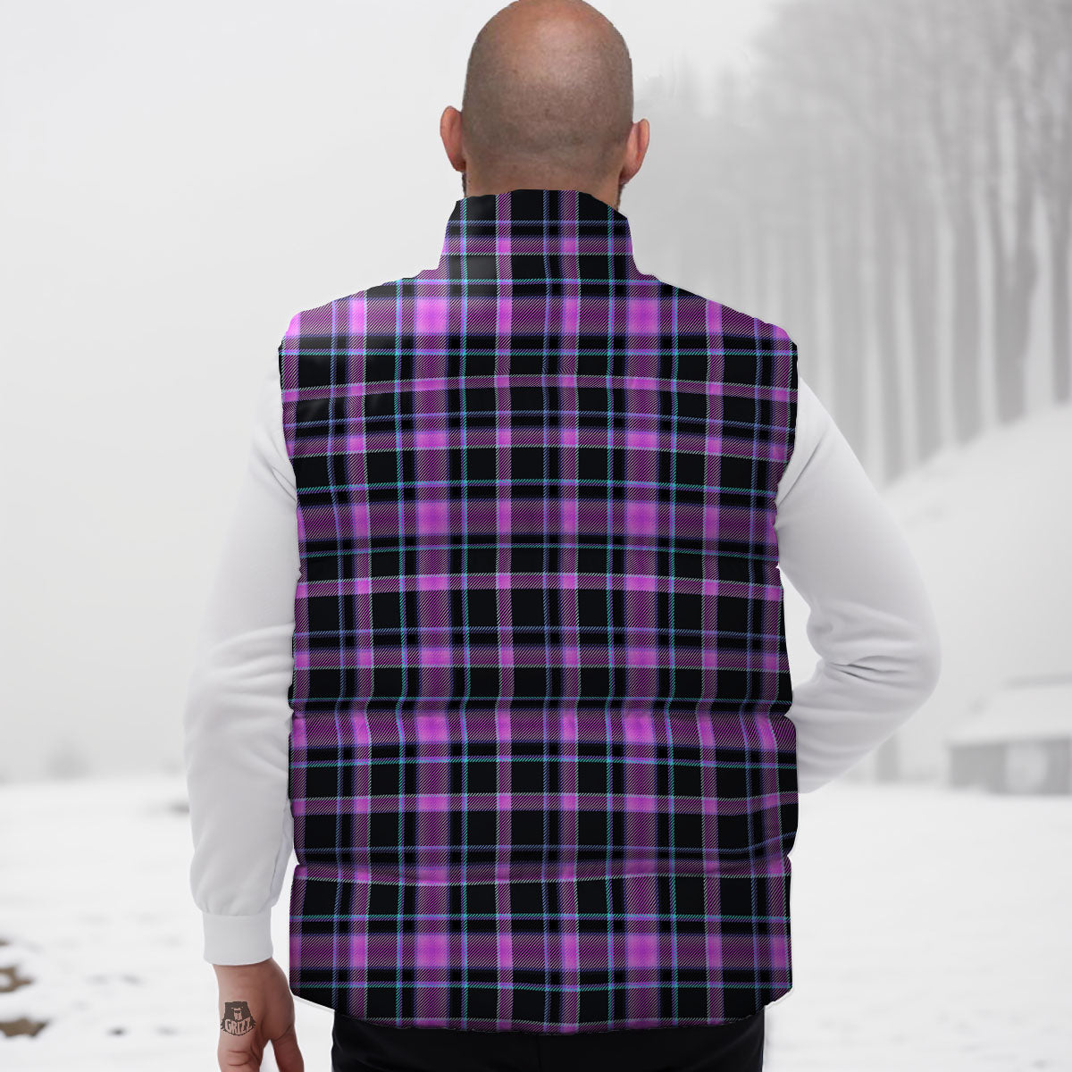 Buffalo Plaid Purple Print Pattern Down Vest-grizzshop