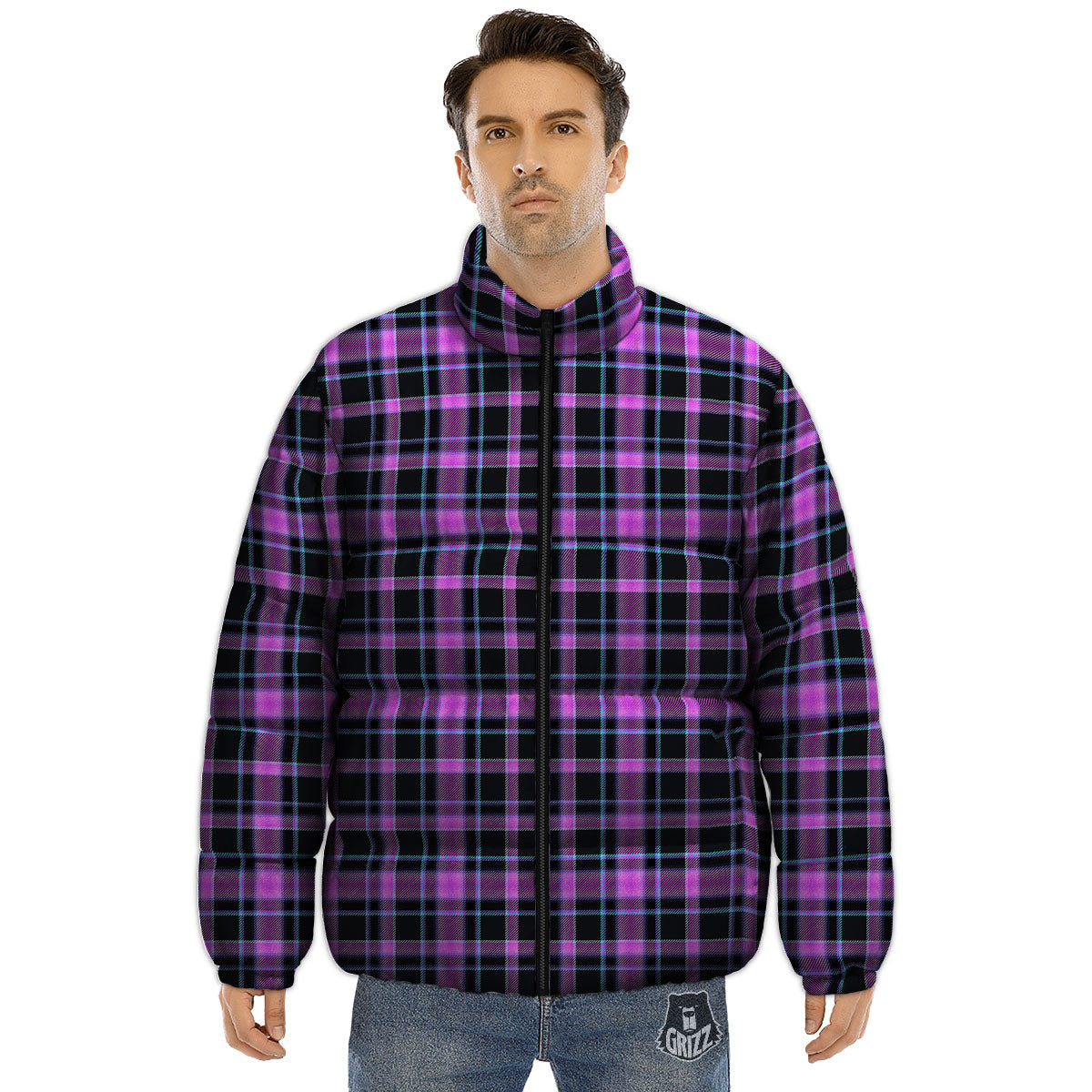 Buffalo Plaid Purple Print Pattern Puffer Jacket-grizzshop