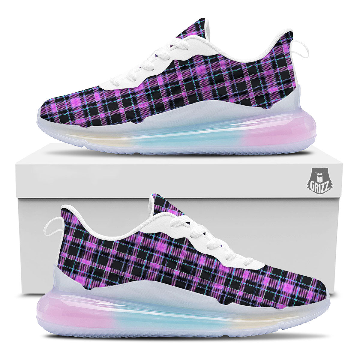 Buffalo Plaid Purple Print Pattern Running Sneakers-grizzshop