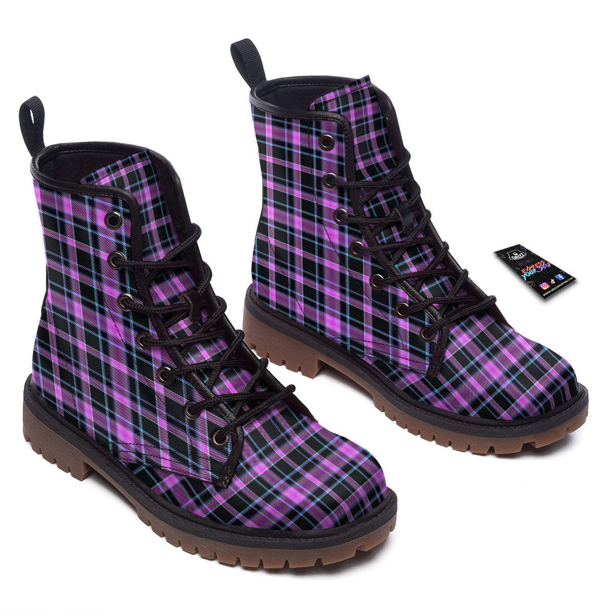 Buffalo Plaid Purple Print Pattern Work Boots-grizzshop