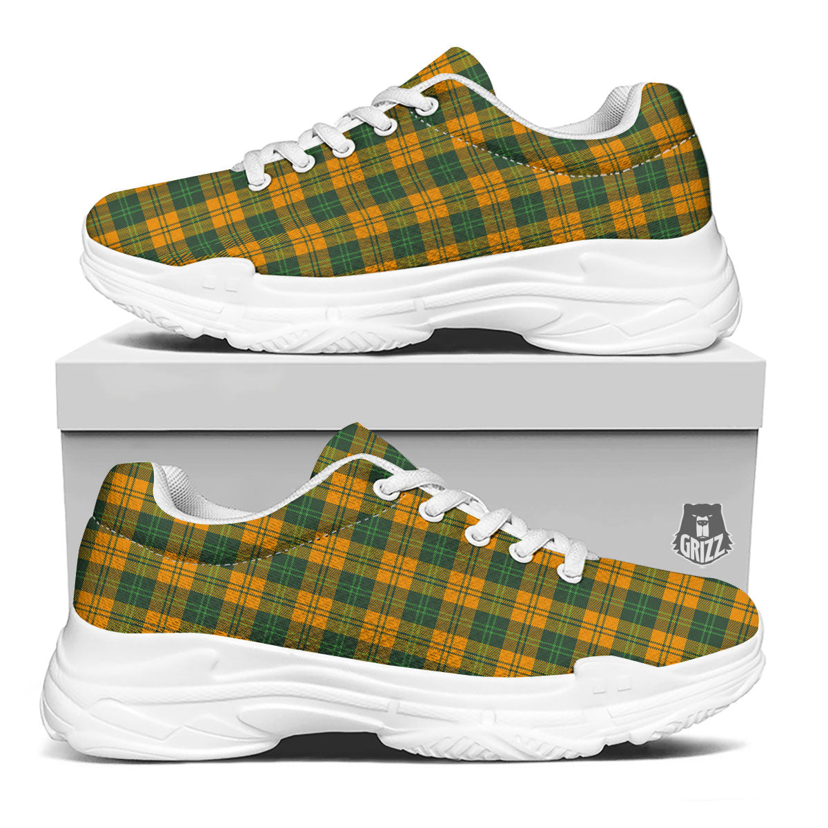 Buffalo Plaid Saint Patrick's Day Print Pattern White Chunky Shoes-grizzshop