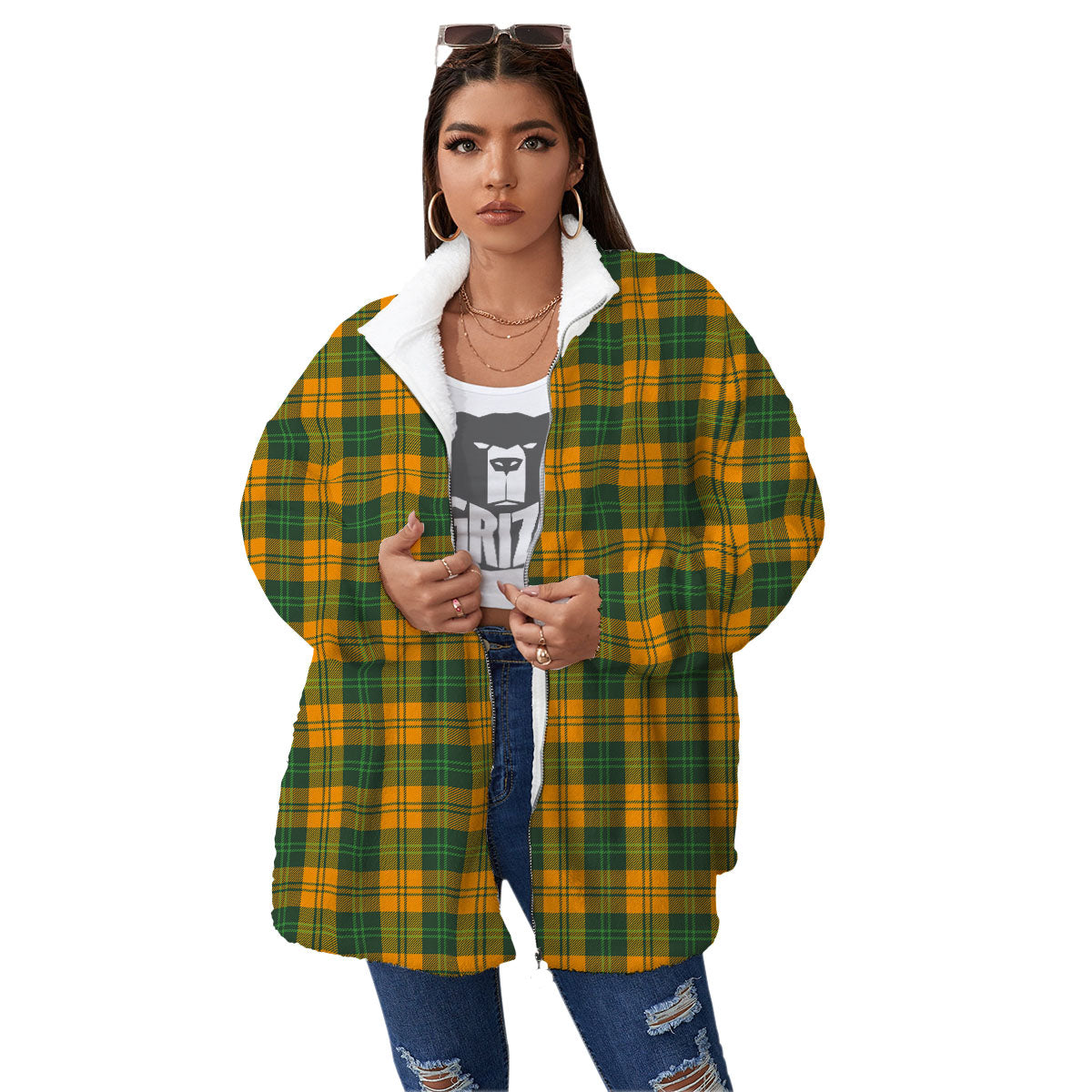 Buffalo Plaid Saint Patrick's Day Print Pattern Women's Sherpa Jacket-grizzshop