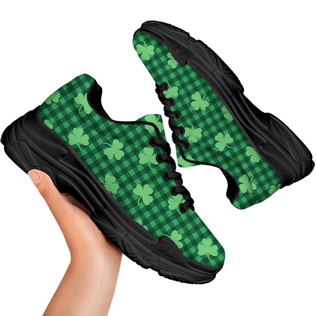 Buffalo Plaid St. Patrick's Day Print Pattern Black Chunky Shoes-grizzshop