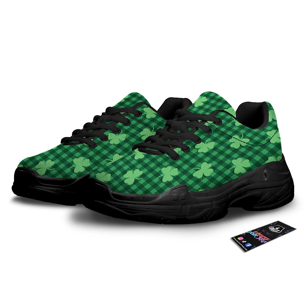 Buffalo Plaid St. Patrick's Day Print Pattern Black Chunky Shoes-grizzshop