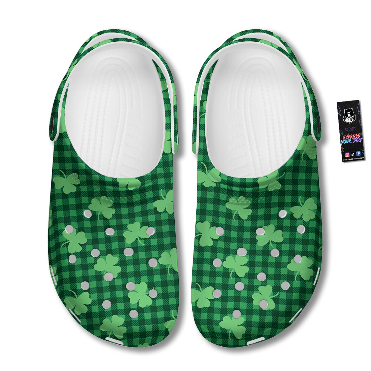 Buffalo Plaid St. Patrick's Day Print Pattern Clog-grizzshop