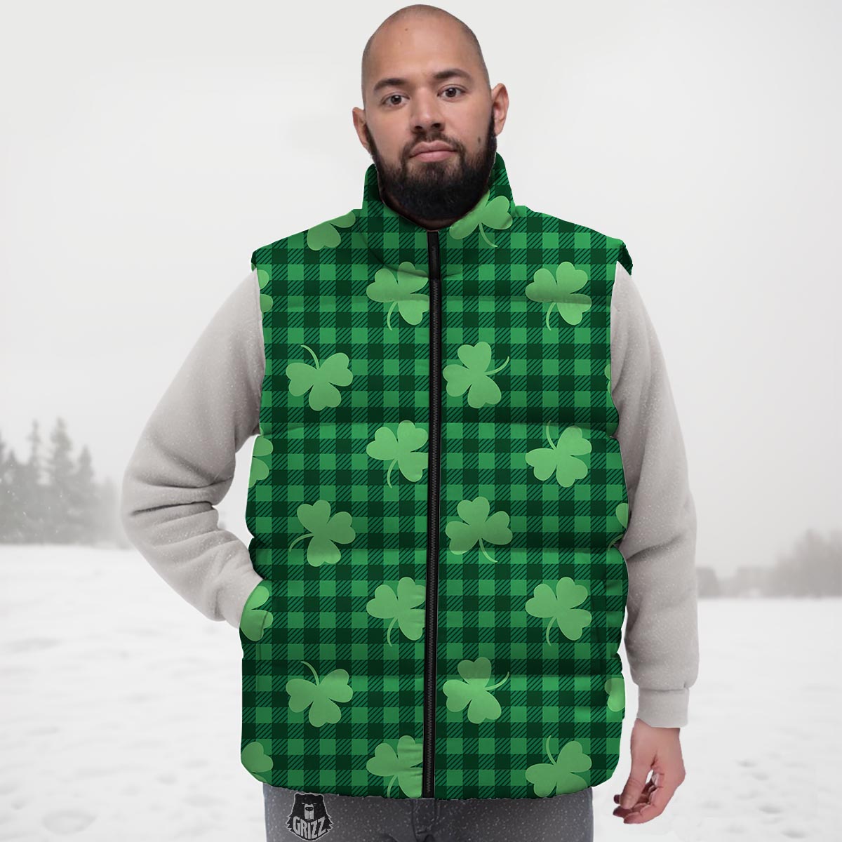 Buffalo Plaid St. Patrick's Day Print Pattern Down Vest