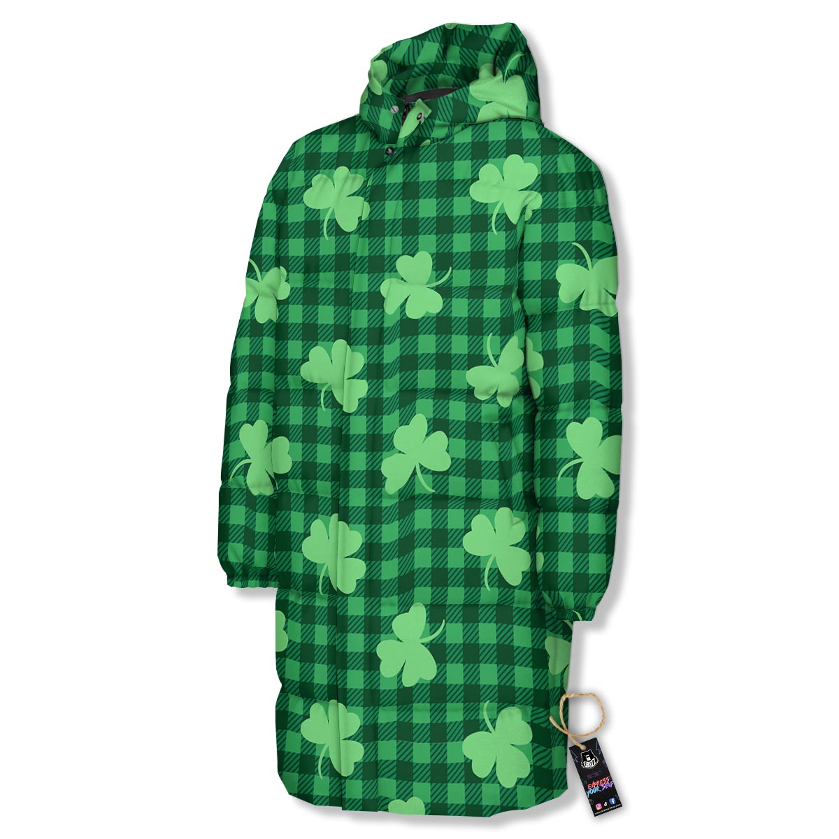 Buffalo Plaid St. Patrick's Day Print Pattern Long Down Jacket-grizzshop