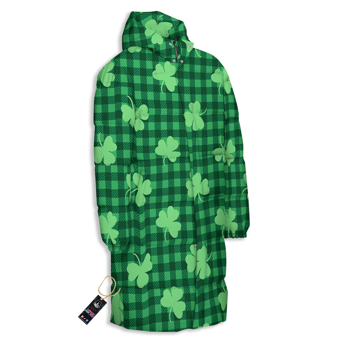 Buffalo Plaid St. Patrick's Day Print Pattern Long Down Jacket-grizzshop