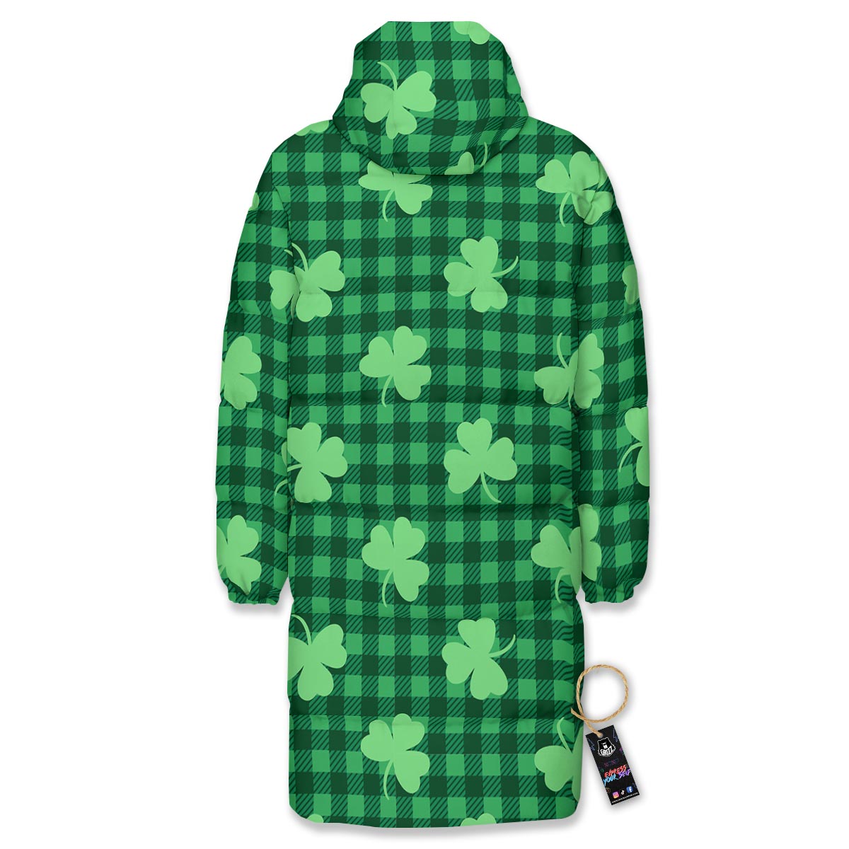 Buffalo Plaid St. Patrick's Day Print Pattern Long Down Jacket-grizzshop