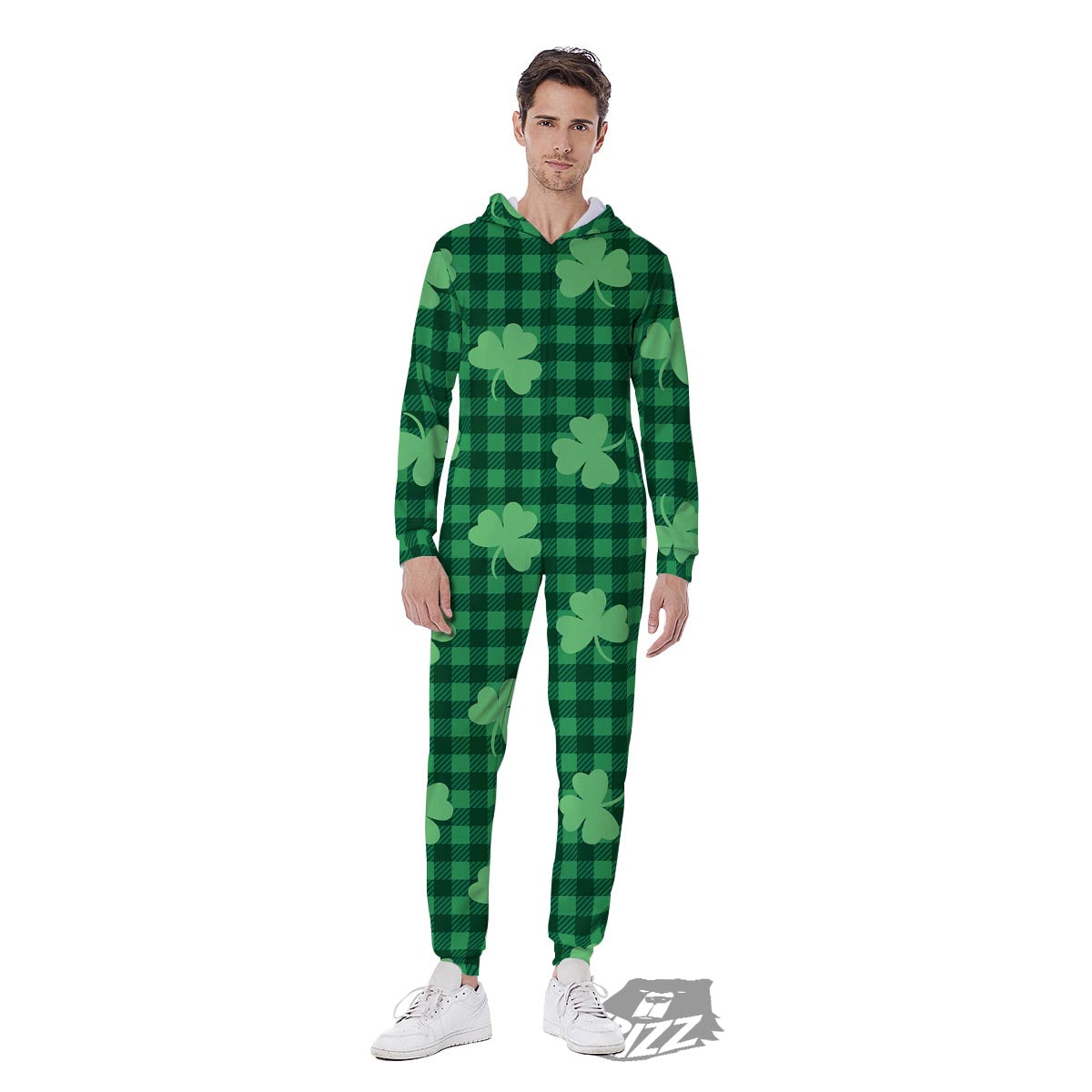 Buffalo Plaid St. Patrick's Day Print Pattern Men's Jumpsuit-grizzshop