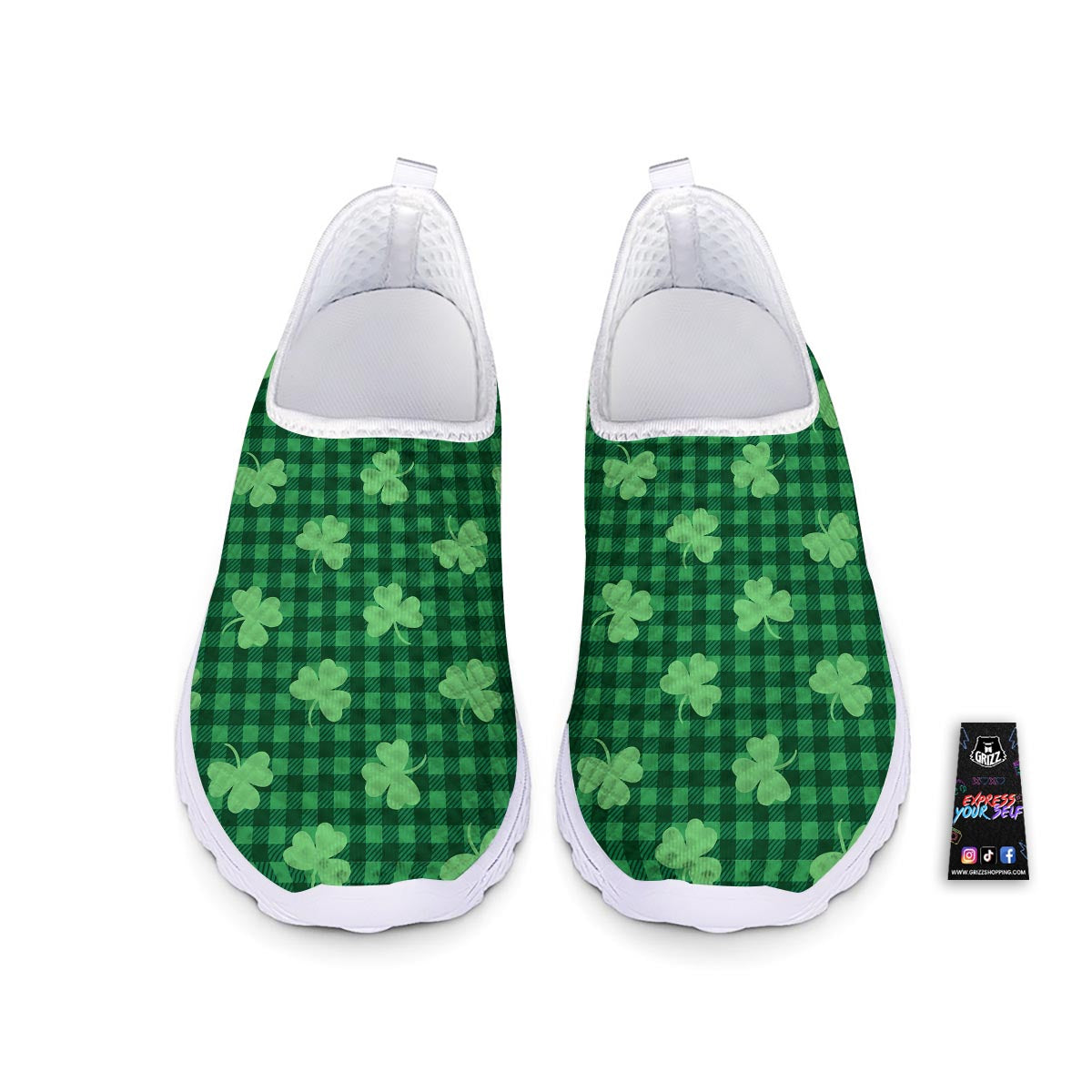 Buffalo Plaid St. Patrick's Day Print Pattern Nurse Shoes-grizzshop