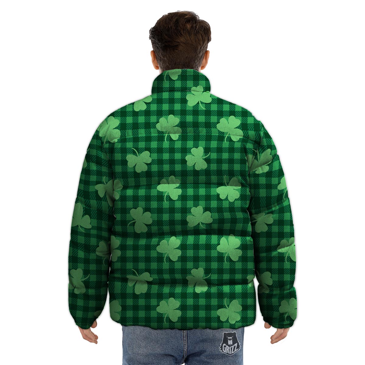 Buffalo Plaid St. Patrick's Day Print Pattern Puffer Jacket-grizzshop