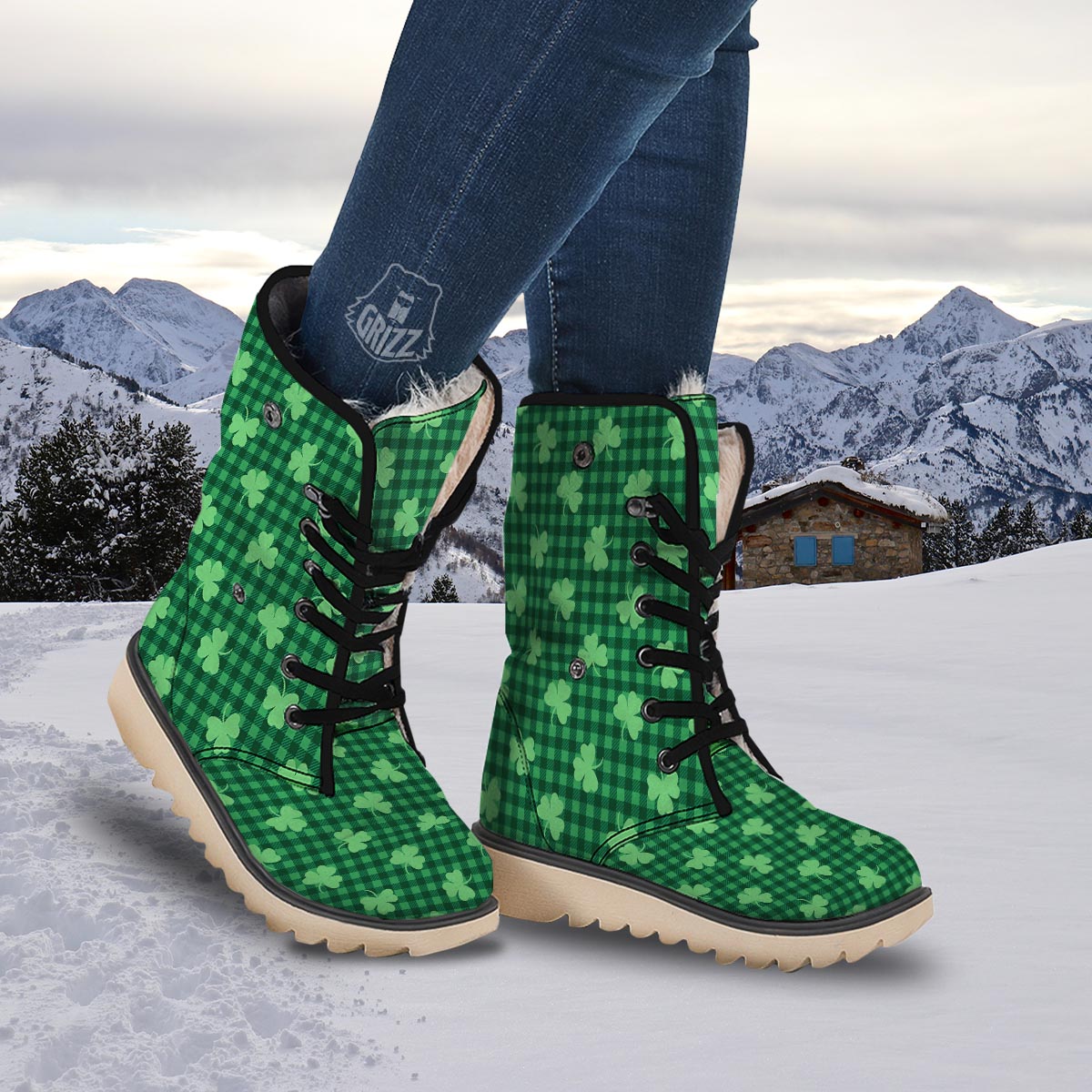 Buffalo Plaid St. Patrick's Day Print Pattern Snow Boots-grizzshop