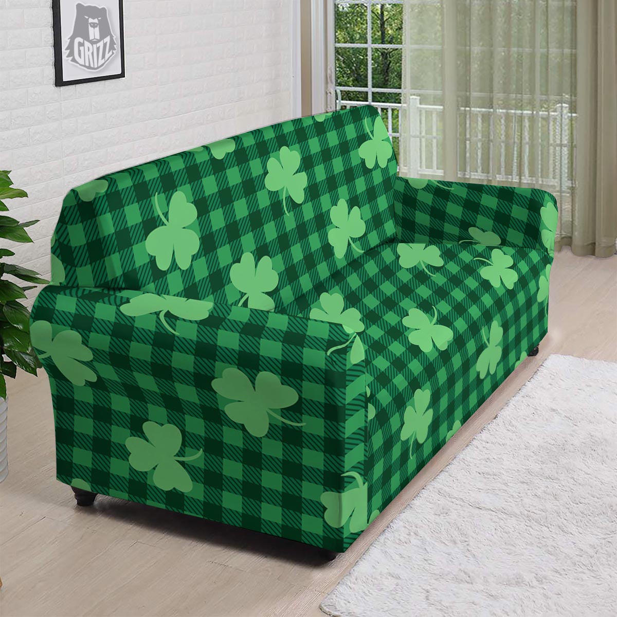 Buffalo Plaid St. Patrick's Day Print Pattern Sofa Cover-grizzshop