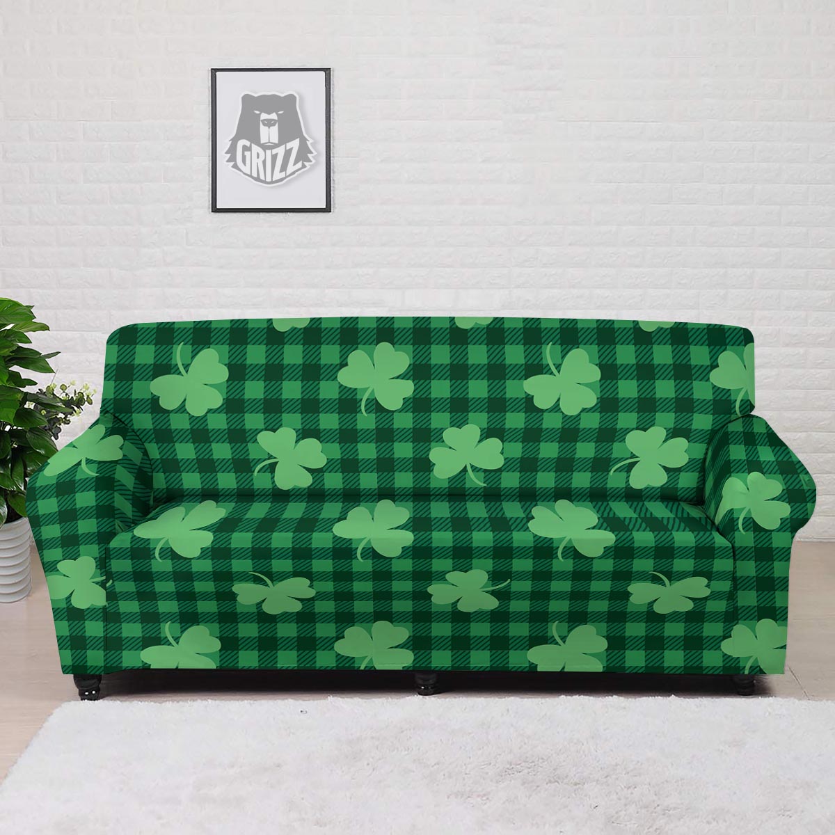 Buffalo Plaid St. Patrick's Day Print Pattern Sofa Cover-grizzshop