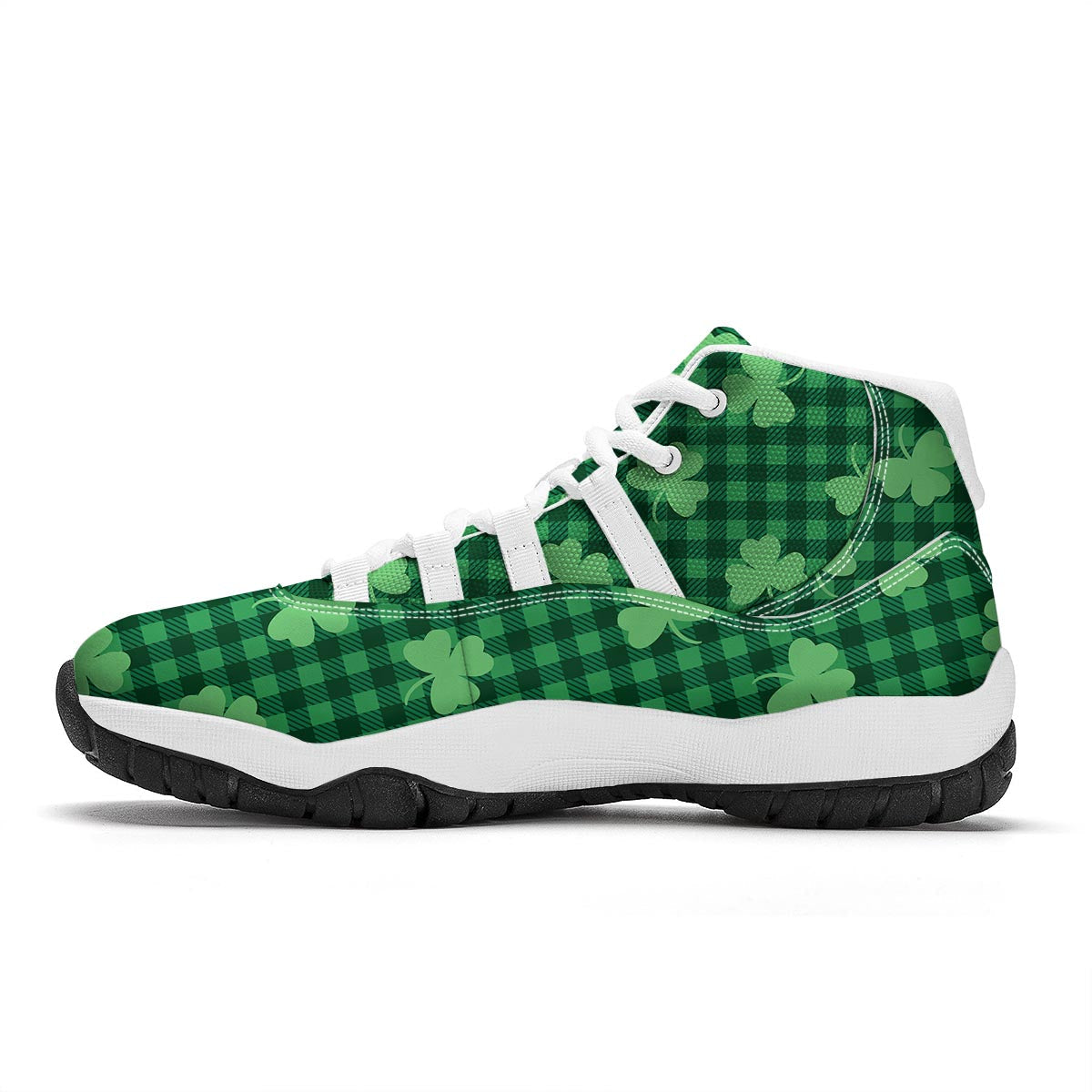 Buffalo Plaid St. Patrick's Day Print Pattern White Bball Shoes-grizzshop