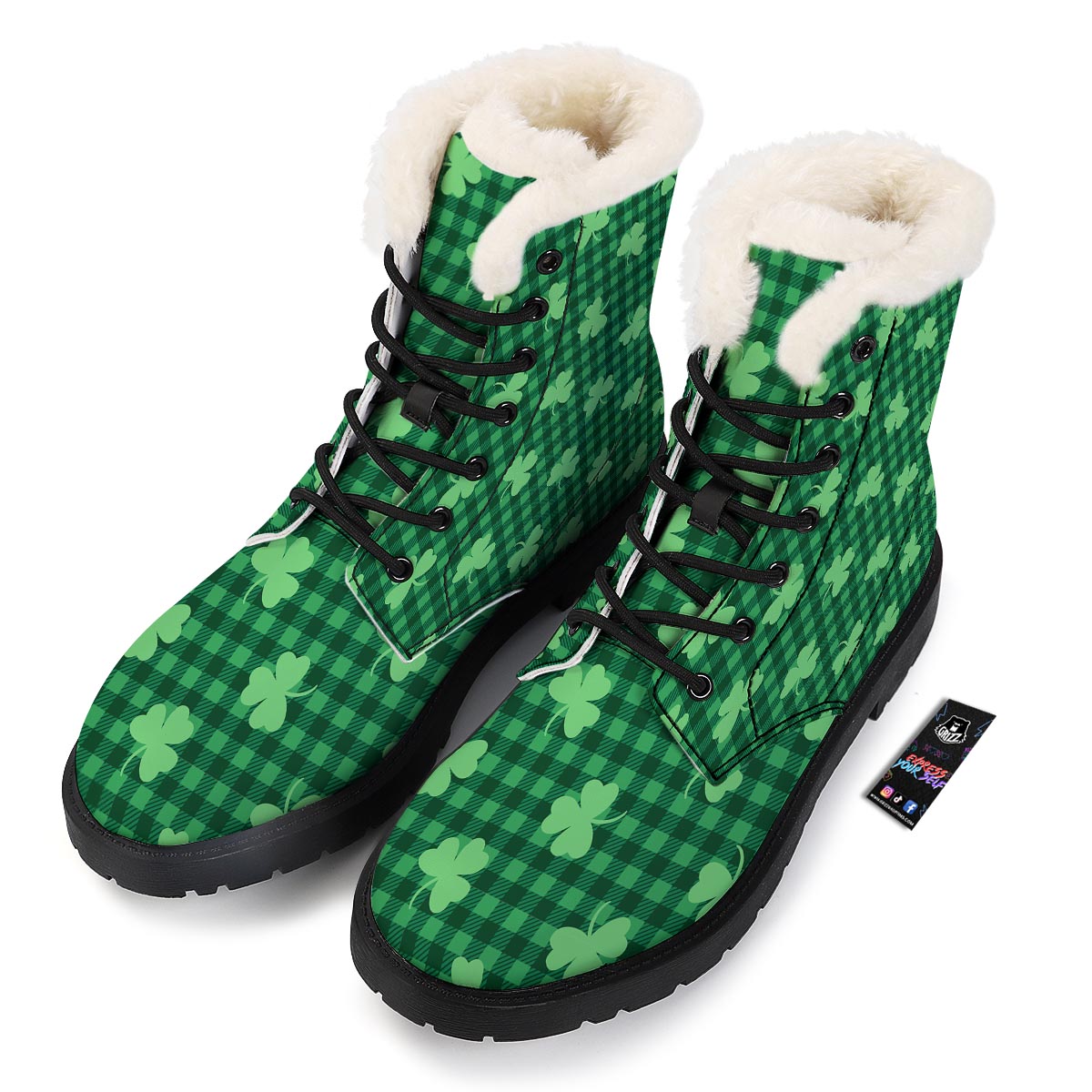 Buffalo Plaid St. Patrick's Day Print Pattern Winter Boots-grizzshop