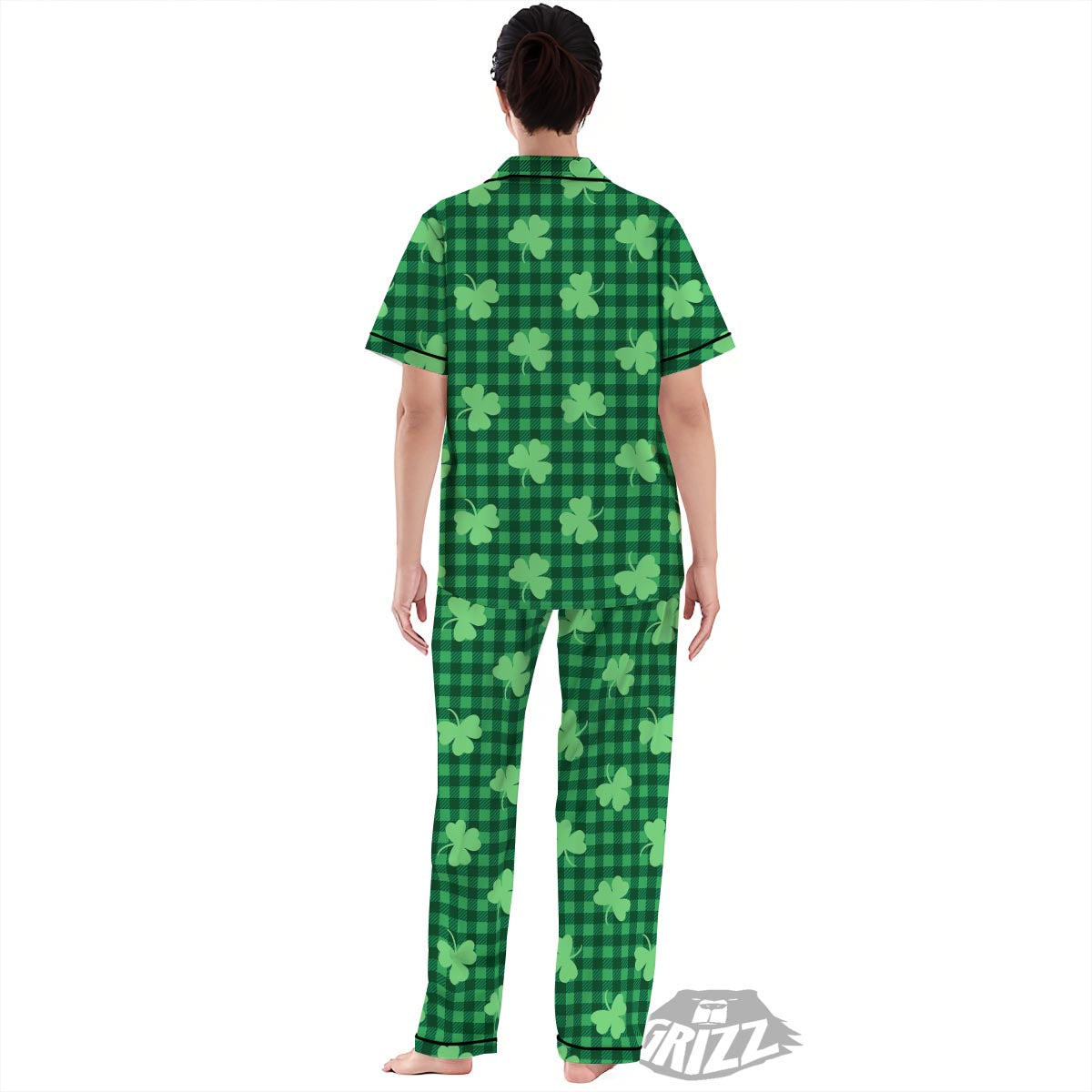 Buffalo Plaid St. Patrick's Day Print Pattern Women's Pajamas Set-grizzshop