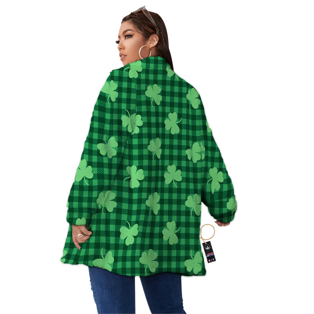 Buffalo Plaid St. Patrick's Day Print Pattern Women's Sherpa Jacket-grizzshop