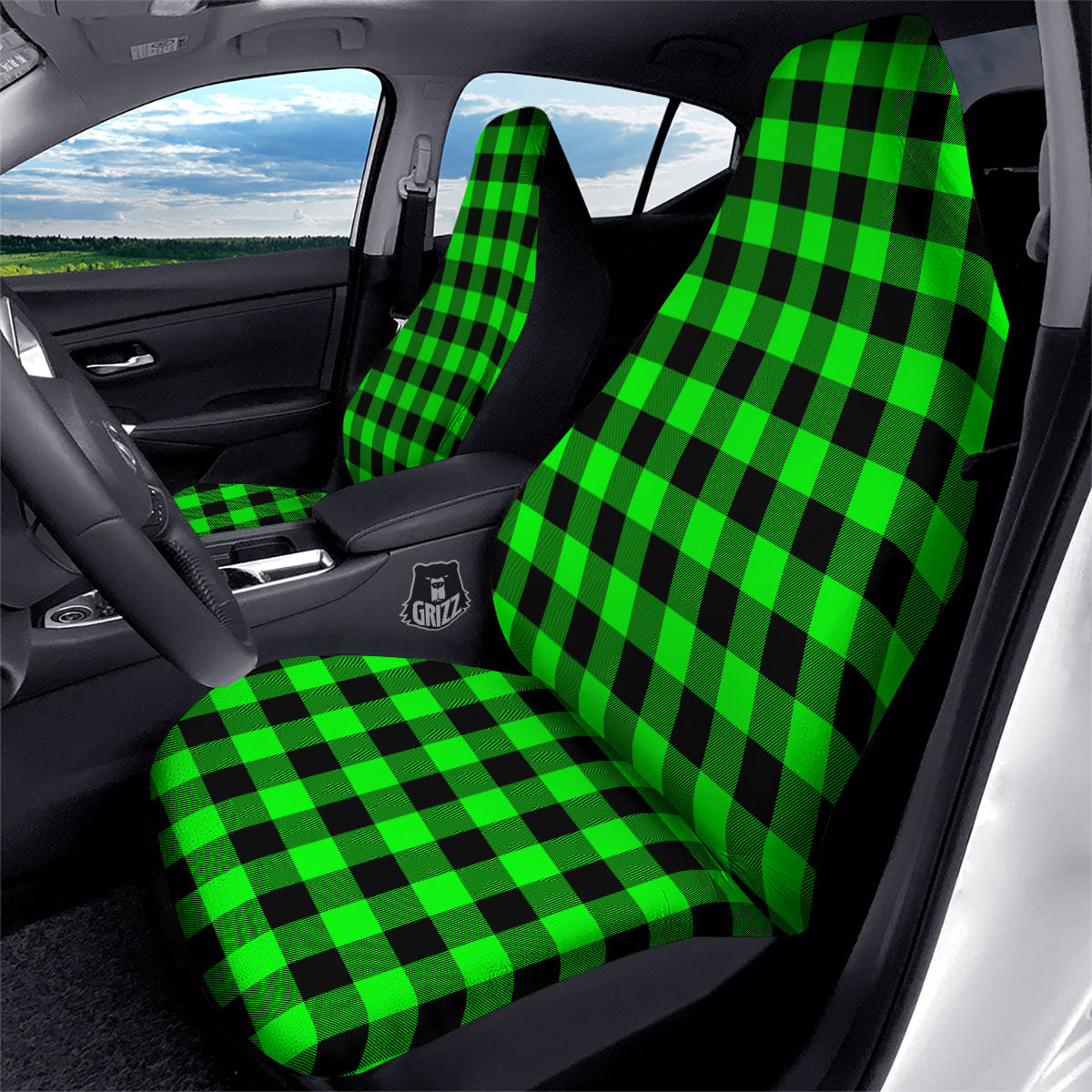 Buffalo Plaid UFO Green Print Pattern Car Seat Covers-grizzshop