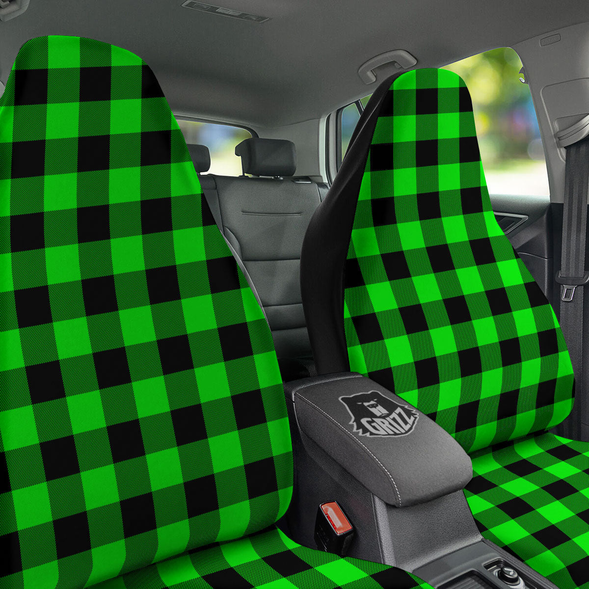 Buffalo Plaid UFO Green Print Pattern Car Seat Covers-grizzshop