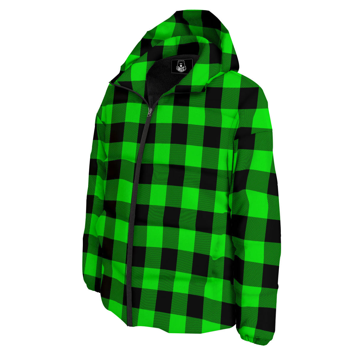 Buffalo Plaid UFO Green Print Pattern Down Jacket-grizzshop