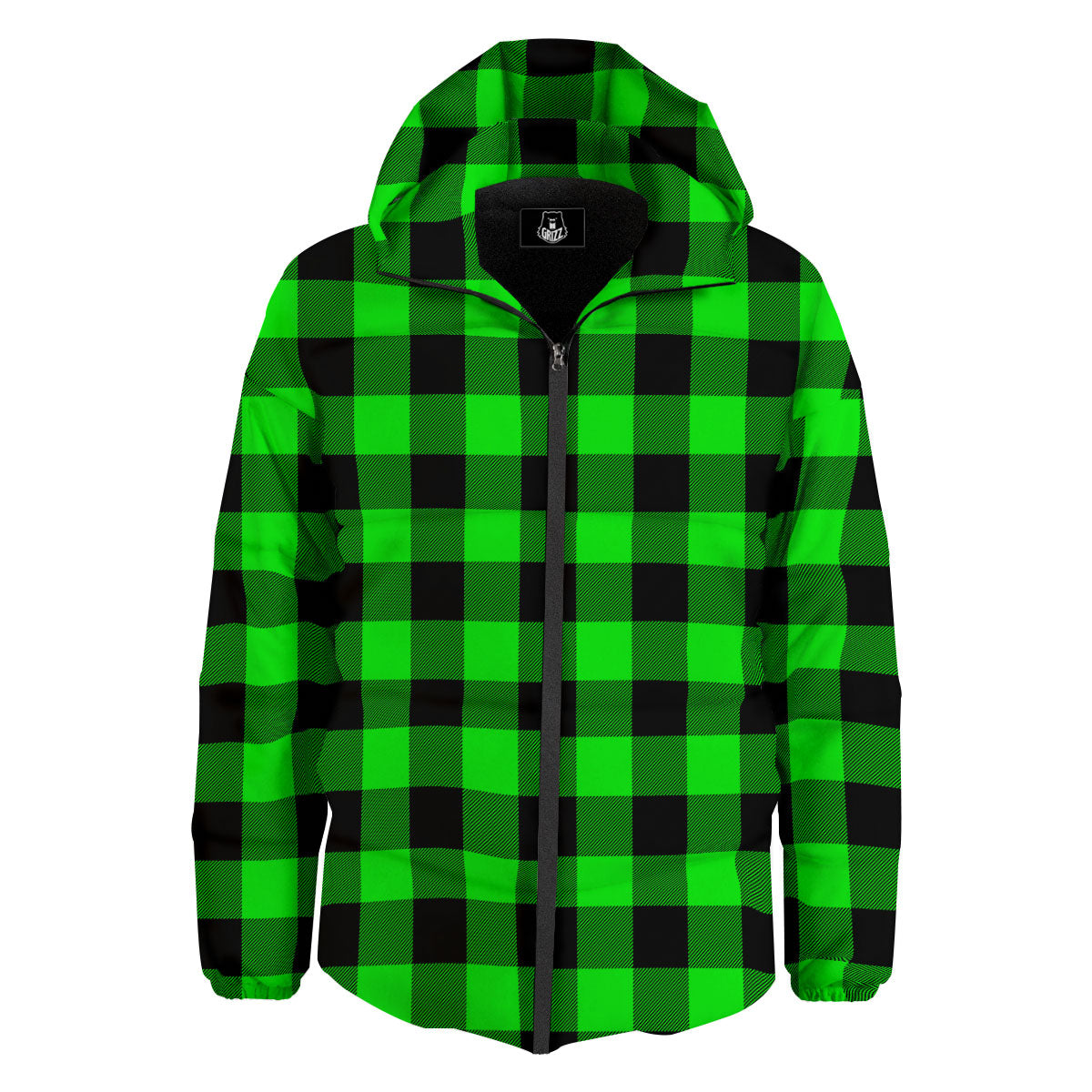 Buffalo Plaid UFO Green Print Pattern Down Jacket-grizzshop