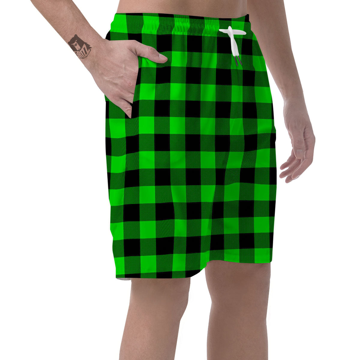 Buffalo Plaid UFO Green Print Pattern Men's Shorts-grizzshop