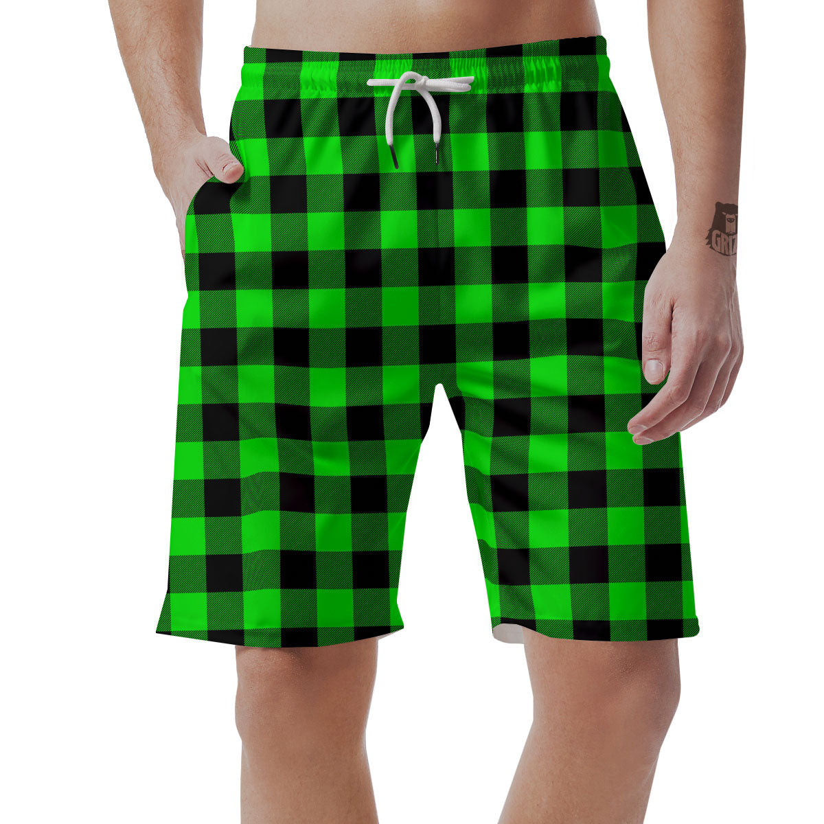 Buffalo Plaid UFO Green Print Pattern Men's Shorts-grizzshop