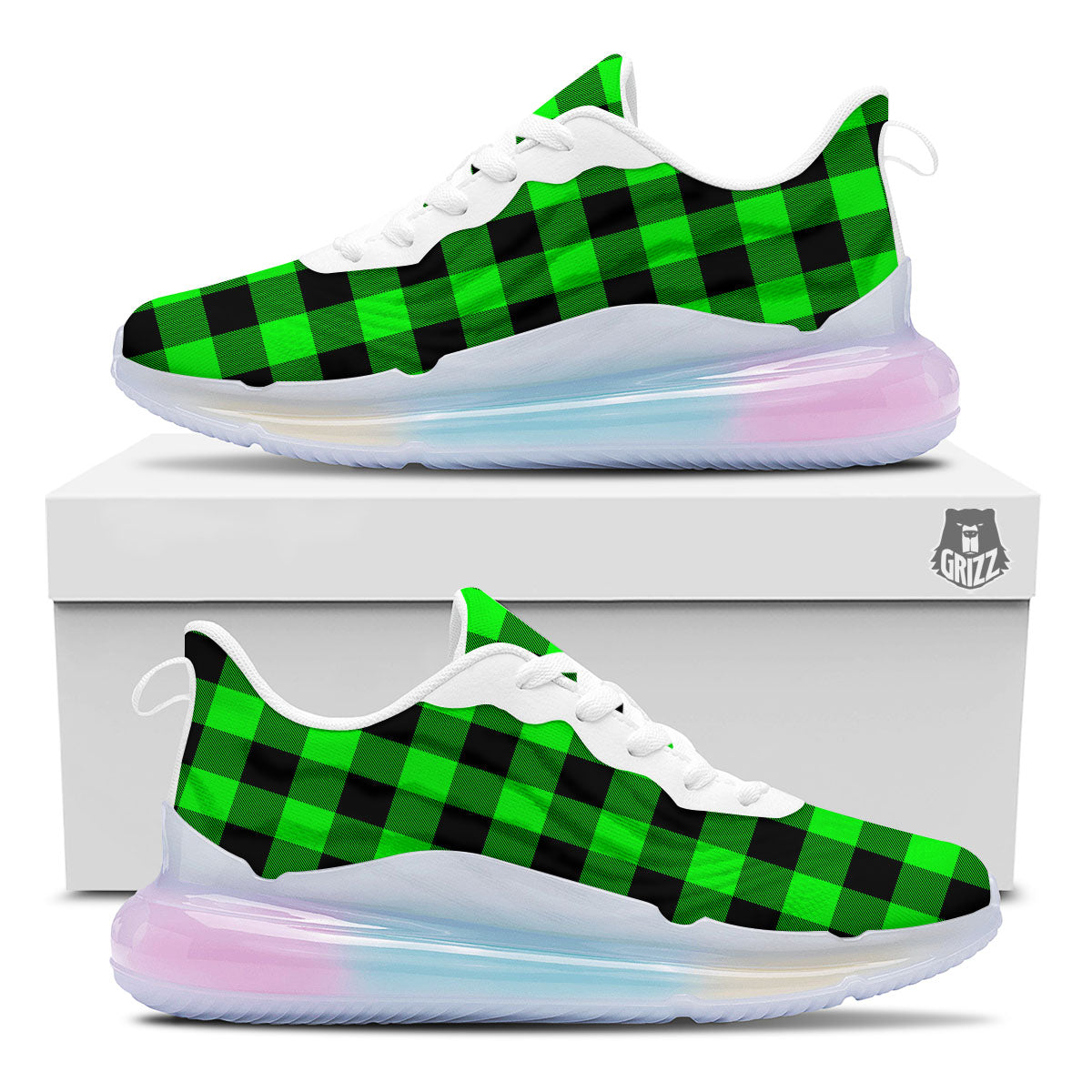 Buffalo Plaid UFO Green Print Pattern Running Sneakers-grizzshop