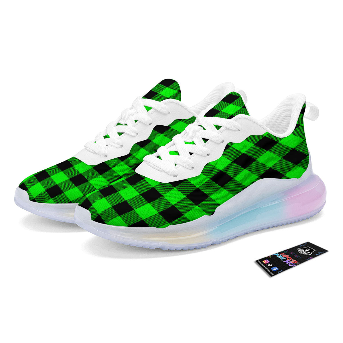 Buffalo Plaid UFO Green Print Pattern Running Sneakers-grizzshop