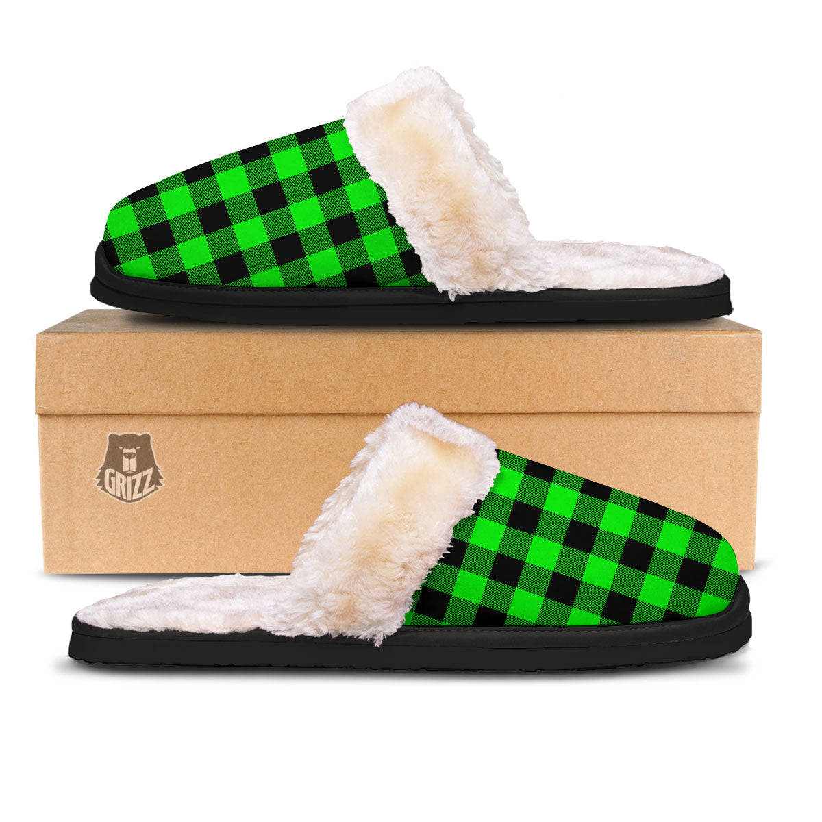 Buffalo Plaid UFO Green Print Pattern Slippers-grizzshop