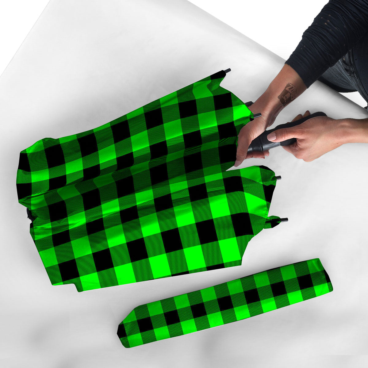 Buffalo Plaid UFO Green Print Pattern Umbrella-grizzshop