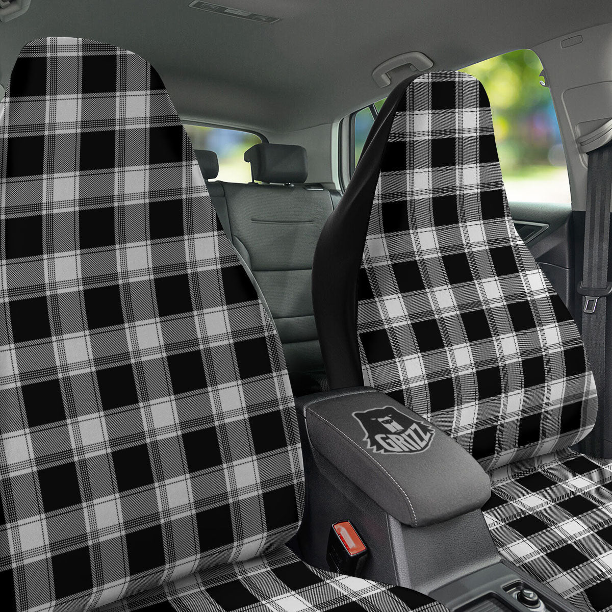 Buffalo Plaid White And Black Print Car Seat Covers-grizzshop