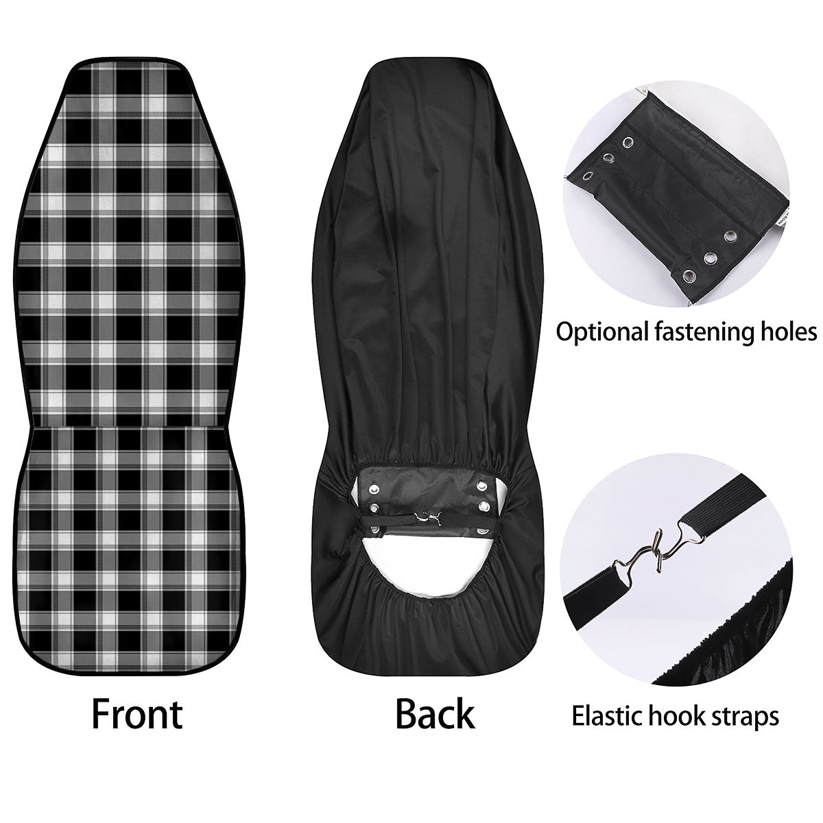 Buffalo Plaid White And Black Print Car Seat Covers-grizzshop