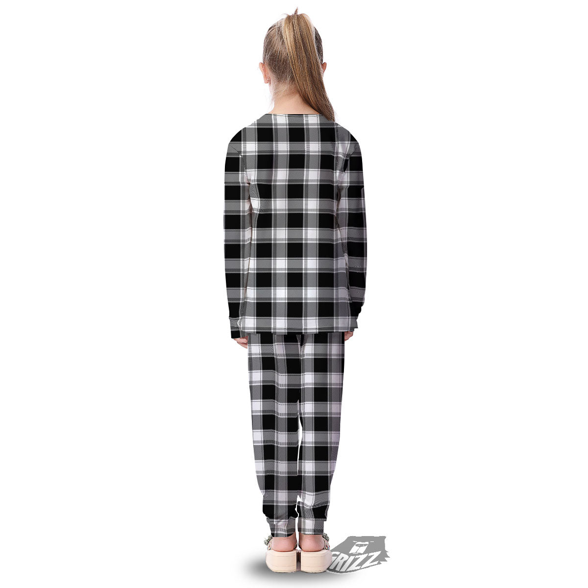 Buffalo Plaid White And Black Print Kid's Pajamas-grizzshop