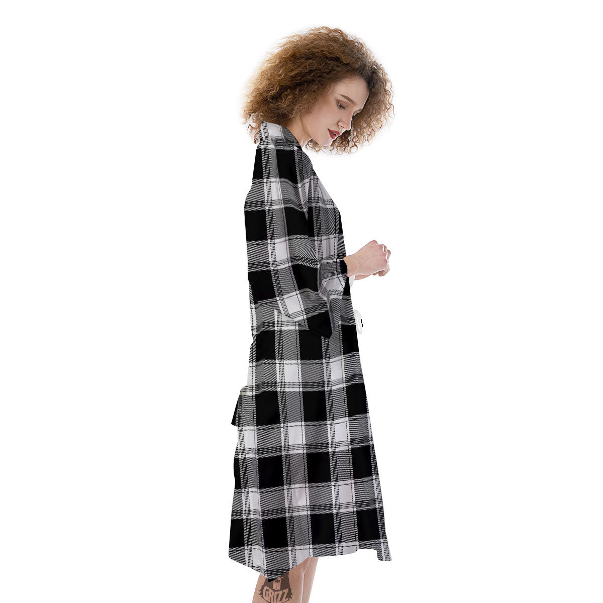Buffalo Plaid White And Black Print Kimono-grizzshop