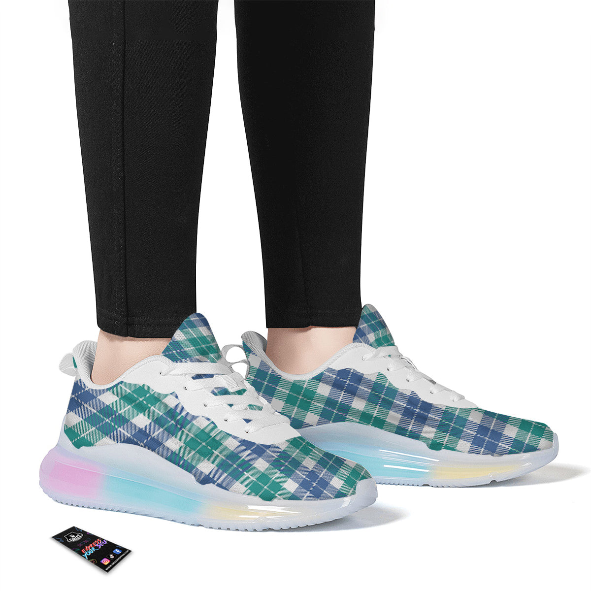 Buffalo Plaid White Green And Blue Print Pattern Running Sneakers-grizzshop