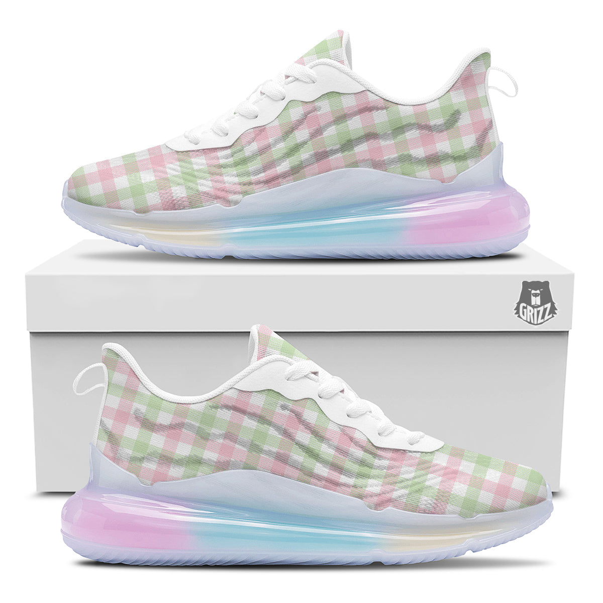 Buffalo Plaid White Pink And Green Print Pattern Running Sneakers-grizzshop