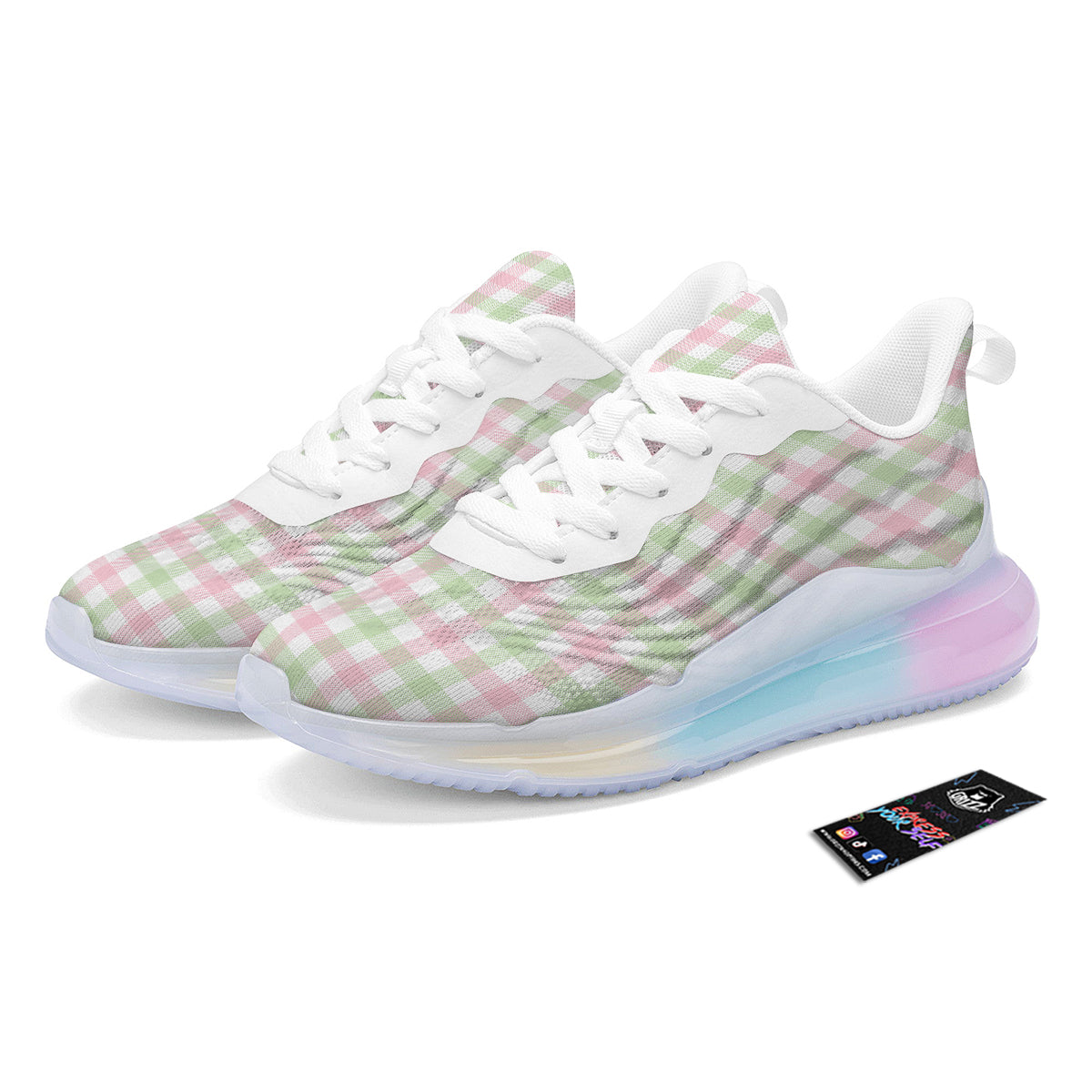 Buffalo Plaid White Pink And Green Print Pattern Running Sneakers-grizzshop